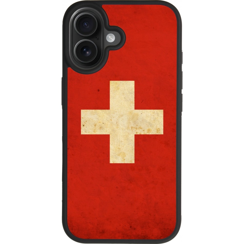 Coque iPhone 17 - Silicone rigide noir Vintage Flag SWISS