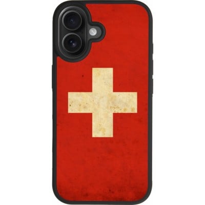 Coque iPhone 17 - Silicone rigide noir Vintage Flag SWISS