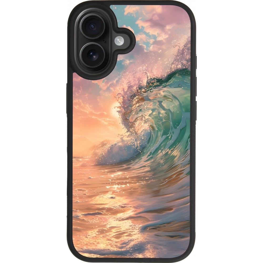 Coque iPhone 17 - Silicone rigide noir Wave Sunset