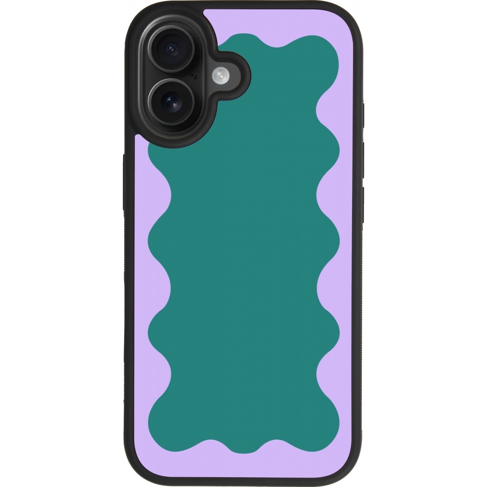 Coque iPhone 17 - Silicone rigide noir Wavy Rectangle Green Purple