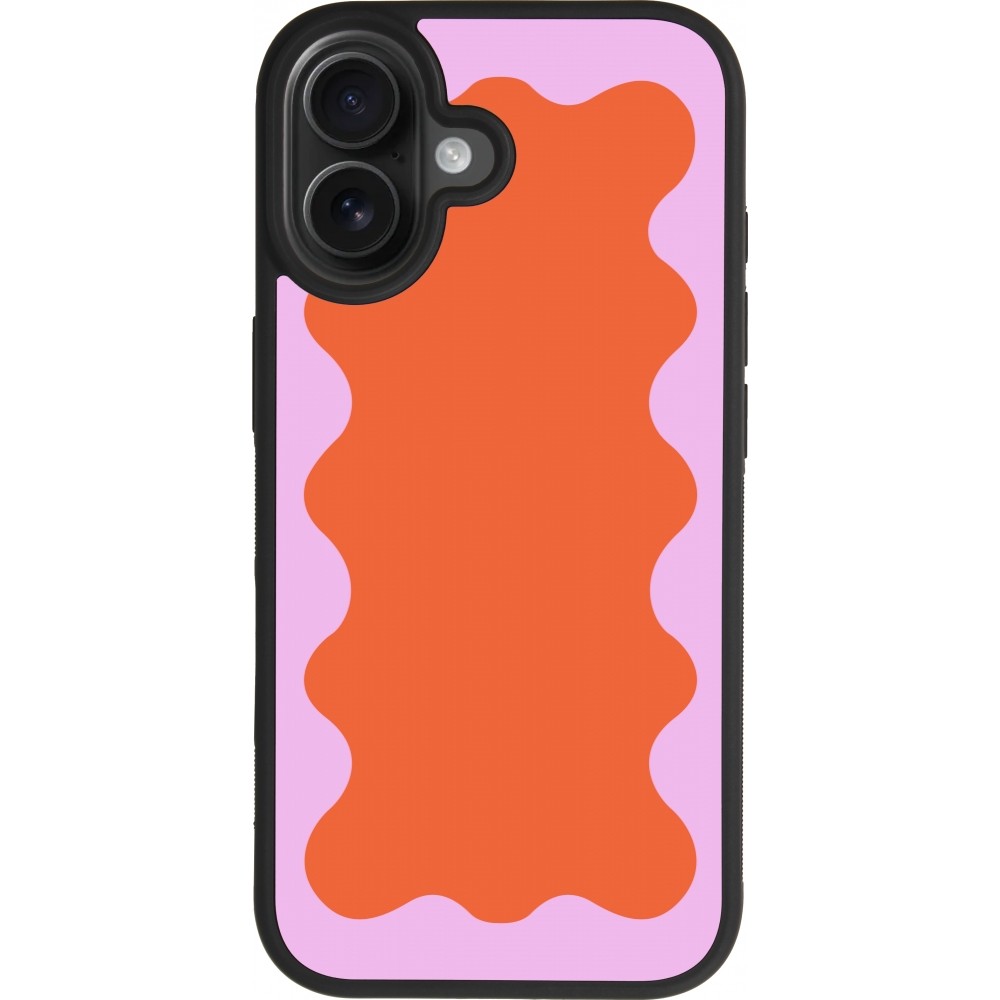 Coque iPhone 17 - Silicone rigide noir Wavy Rectangle Orange Pink