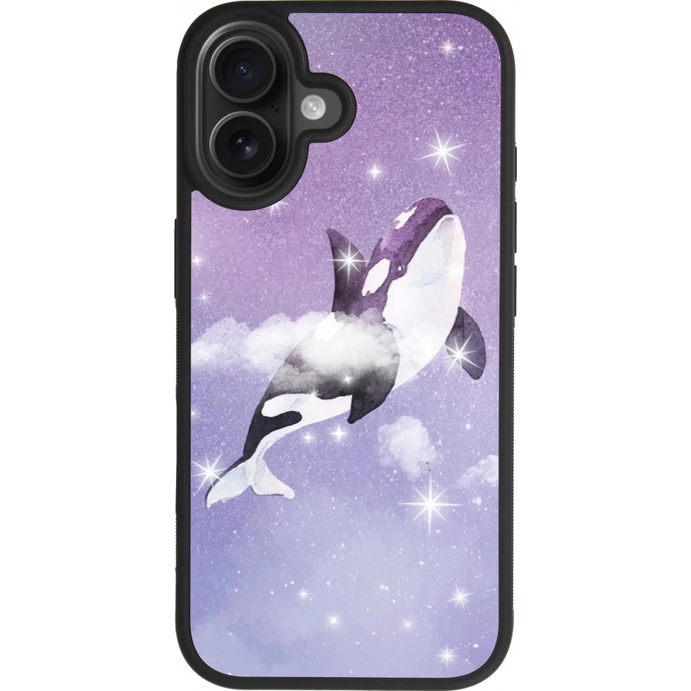 iPhone 17 Case Hülle - Silikon schwarz Whale in sparking stars