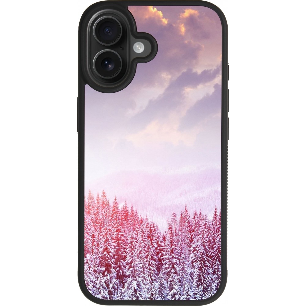 Coque iPhone 17 - Silicone rigide noir Winter 22 Pink Forest