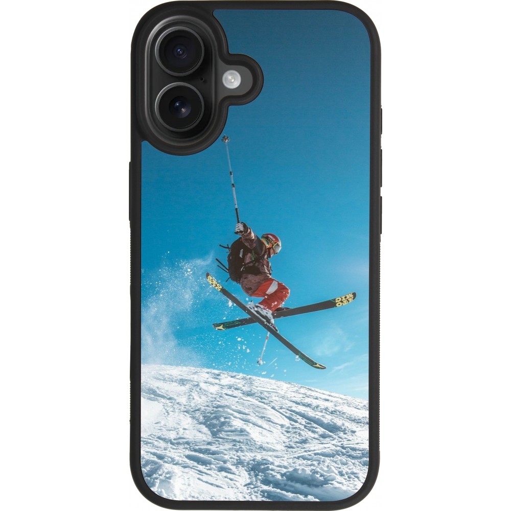 Coque iPhone 17 - Silicone rigide noir Winter 22 Ski Jump