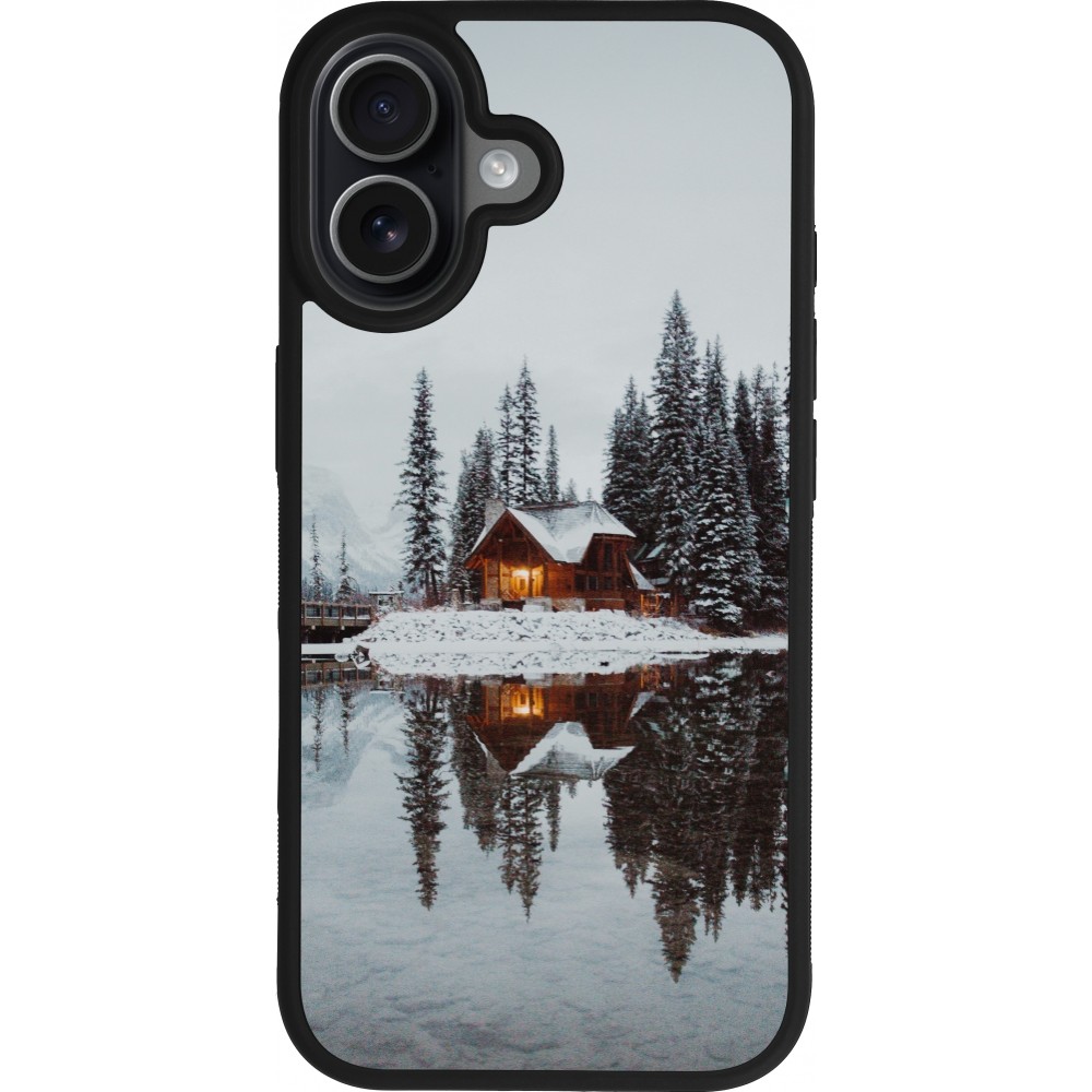 iPhone 17 Case Hülle - Silikon schwarz Winter 25 Winter house forest afternoon
