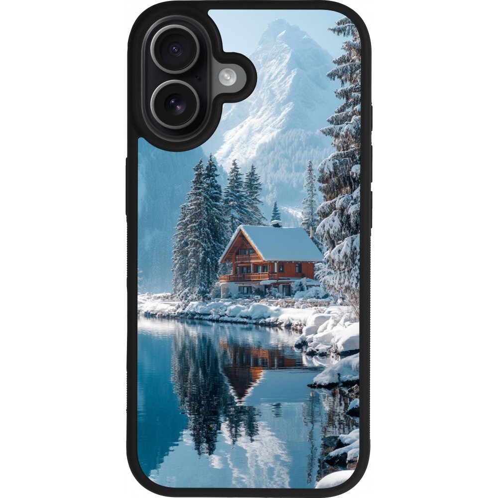 iPhone 17 Case Hülle - Silikon schwarz Winter 25 Winter house forest day