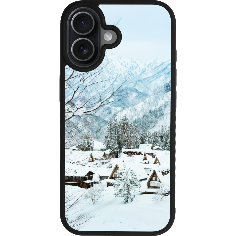 Coque iPhone 17 - Silicone rigide noir Winter 25 Winter snowy landscape