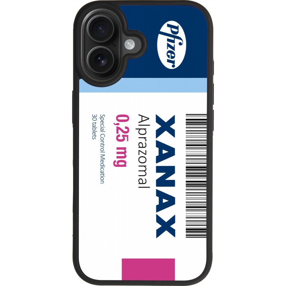 Coque iPhone 17 - Silicone rigide noir Xanax Alprazolam 2025