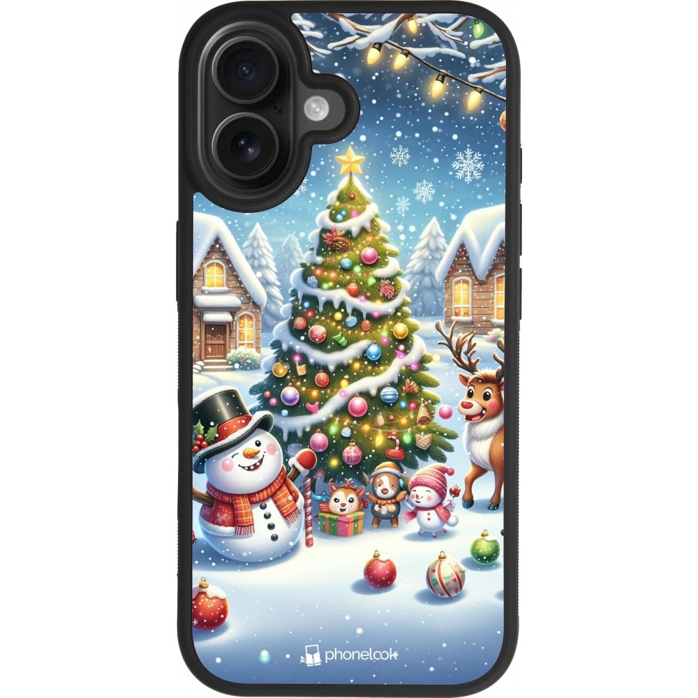 iPhone 17 Case Hülle - Silikon schwarz Weihnachten 2023 Schneemann und Tannenbaum
