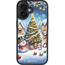 iPhone 17 Case Hülle - Silikon schwarz Weihnachten 2023 Schneemann und Tannenbaum