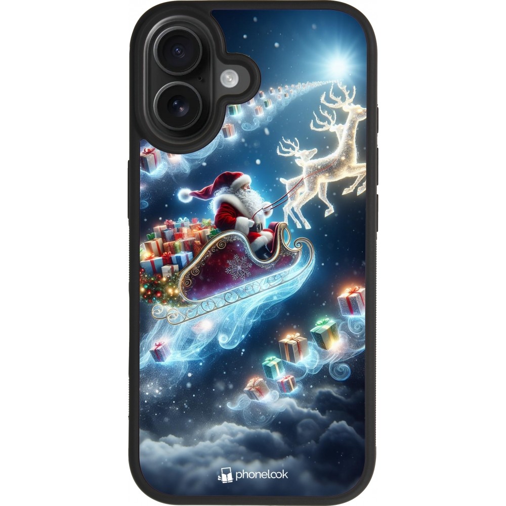 Coque iPhone 17 - Silicone rigide noir Noël 2023 Père Noël enchanté