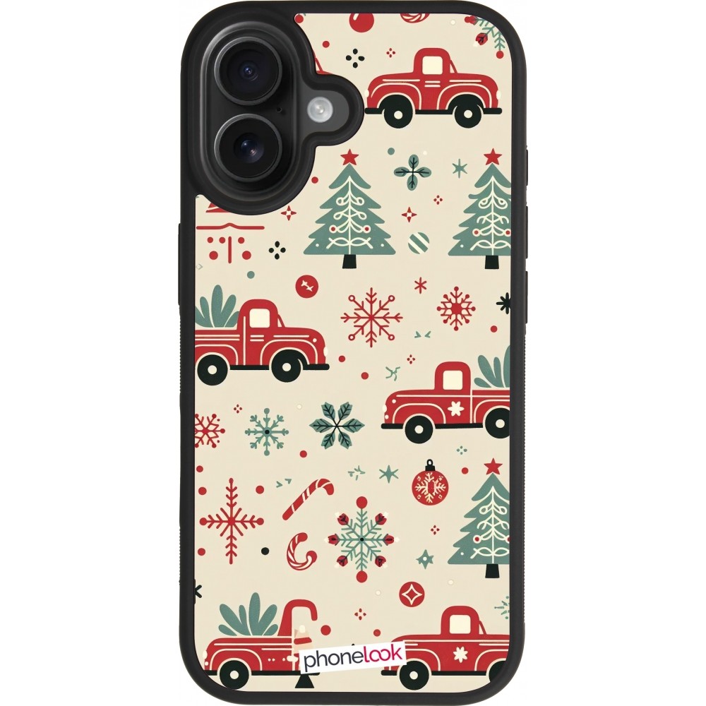 Coque iPhone 17 - Silicone rigide noir Noël 2024 Camion Sapin
