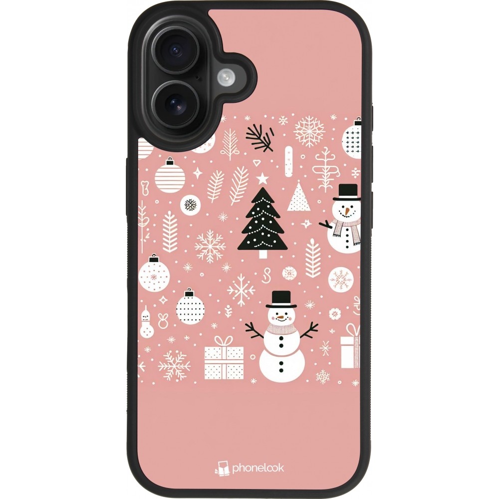 iPhone 17 Case Hülle - Silikon schwarz Weihnachten 2024 Rose Schneemann Weihnachten