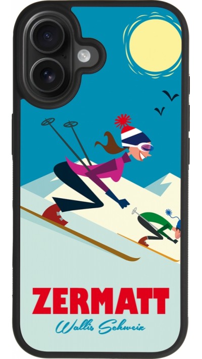 Coque iPhone 17 - Silicone rigide noir Zermatt Ski Downhill