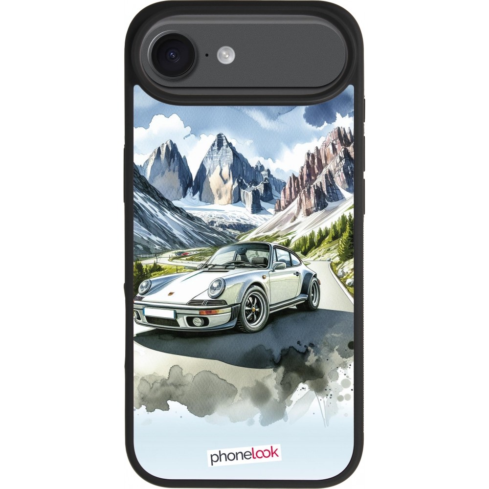 Coque iPhone Air - Silicone rigide noir Porsche 911 Mountain Watercolor