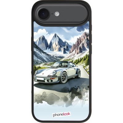 Coque iPhone Air - Silicone rigide noir Porsche 911 Mountain Watercolor