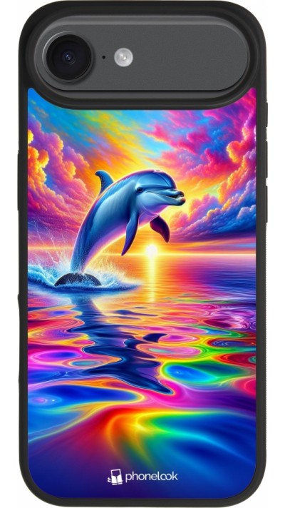 iPhone Air Case Hülle - Silikon schwarz Glücklicher Regenbogen-Delfin