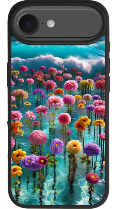 Coque iPhone Air - Silicone rigide noir Flower sea waves