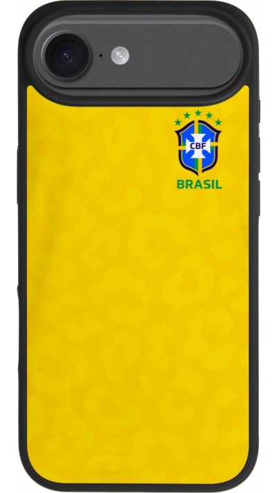 Coque iPhone Air - Silicone rigide noir Maillot de football Brésil 2022 personnalisable