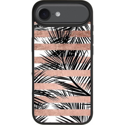 Coque iPhone Air - Silicone rigide noir Palm trees gold stripes