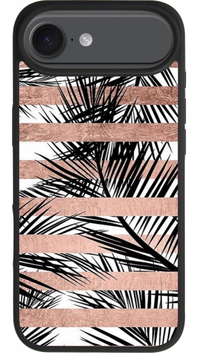 Coque iPhone Air - Silicone rigide noir Palm trees gold stripes
