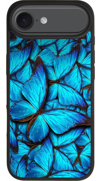 Coque iPhone Air - Silicone rigide noir Papillon bleu