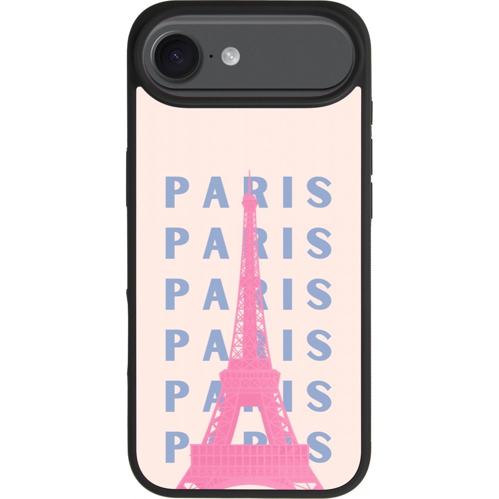 Coque iPhone Air - Silicone rigide noir Paris Pink Print