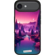 Coque iPhone Air - Silicone rigide noir Paysage Violet-Rose
