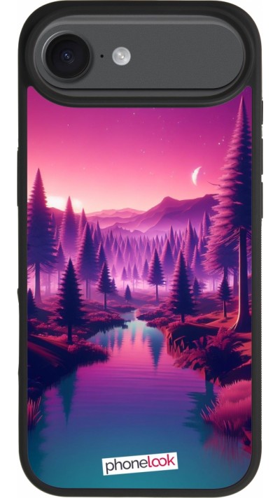 Coque iPhone Air - Silicone rigide noir Paysage Violet-Rose