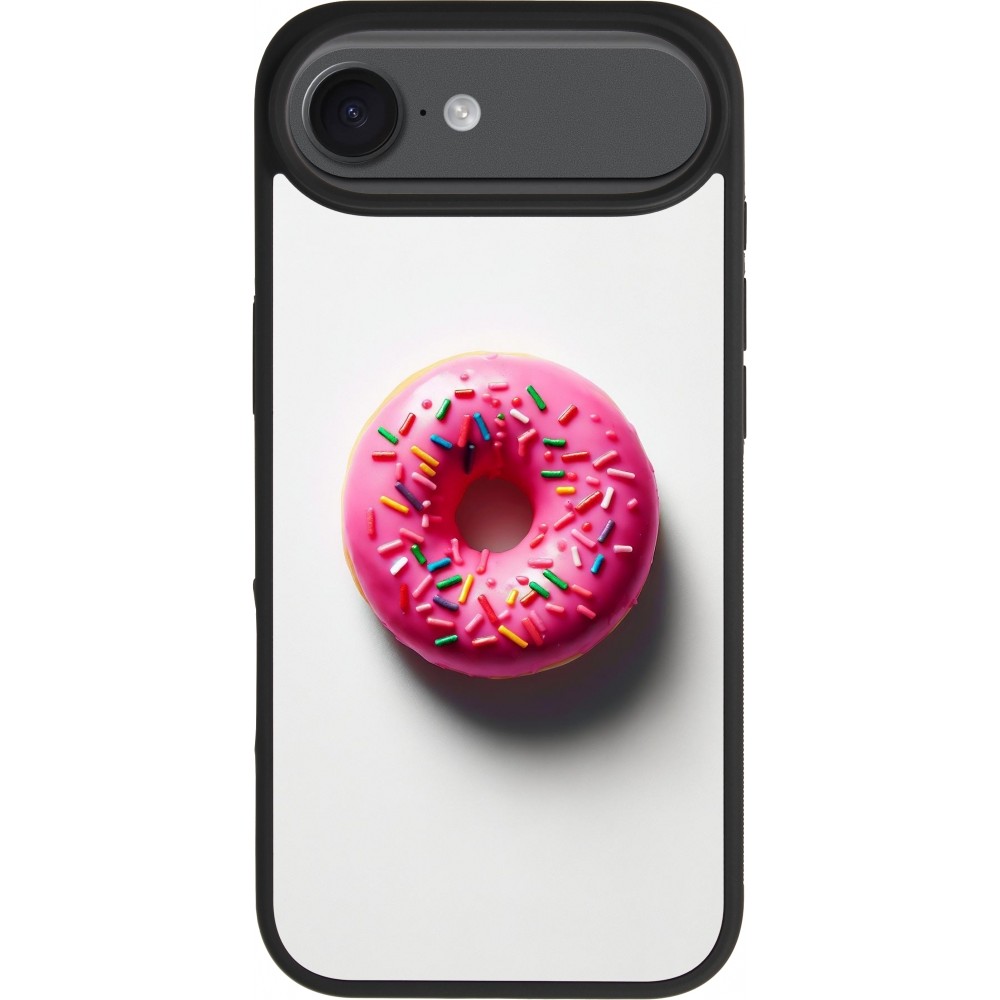 iPhone 17 Air Case Hülle - Silikon schwarz Weisser Hintergrund, pinker Donut