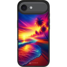 Coque iPhone Air - Silicone rigide noir Plage coucher soleil flashy