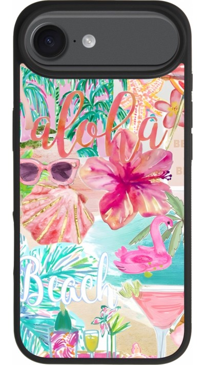 Coque iPhone Air - Silicone rigide noir Preppy Collage Aloha Coque iPhone Air - Silicone rigide noir Preppy Collage Aloha