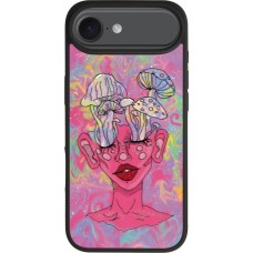 Coque iPhone Air - Silicone rigide noir Psychedelic pink mushroom