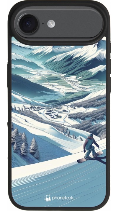 Coque iPhone Air - Silicone rigide noir Snowboarder Montagne Coque iPhone Air - Silicone rigide noir Snowboarder Montagne