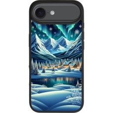 iPhone 17 Air Case Hülle - Silikon schwarz Verschneites Bergdorf am See in der Nacht