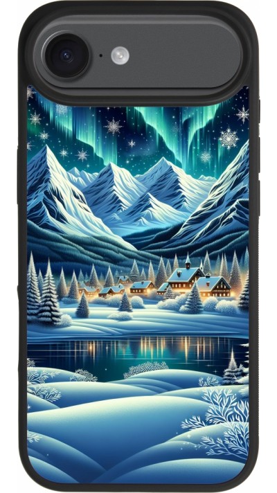 iPhone 17 Air Case Hülle - Silikon schwarz Verschneites Bergdorf am See in der Nacht