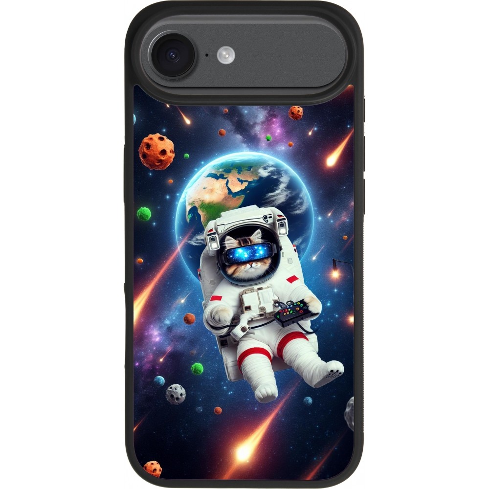 iPhone 17 Air Case Hülle - Silikon schwarz VR SpaceCat Odyssee