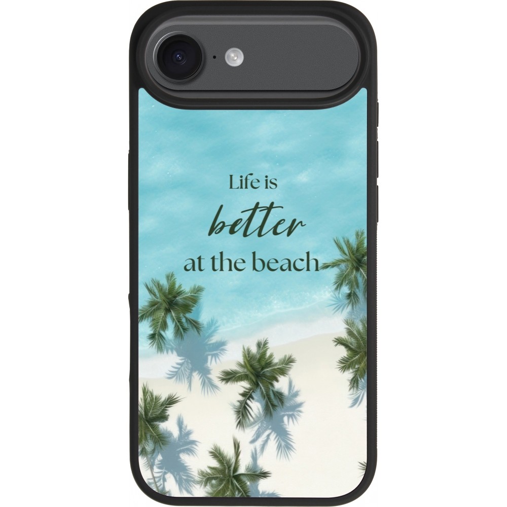 Coque iPhone Air - Silicone rigide noir Summer 2025 Life is better at the beach