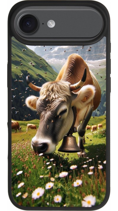 Coque iPhone Air - Silicone rigide noir Vache montagne Valais Coque iPhone Air - Silicone rigide noir Vache montagne Valais