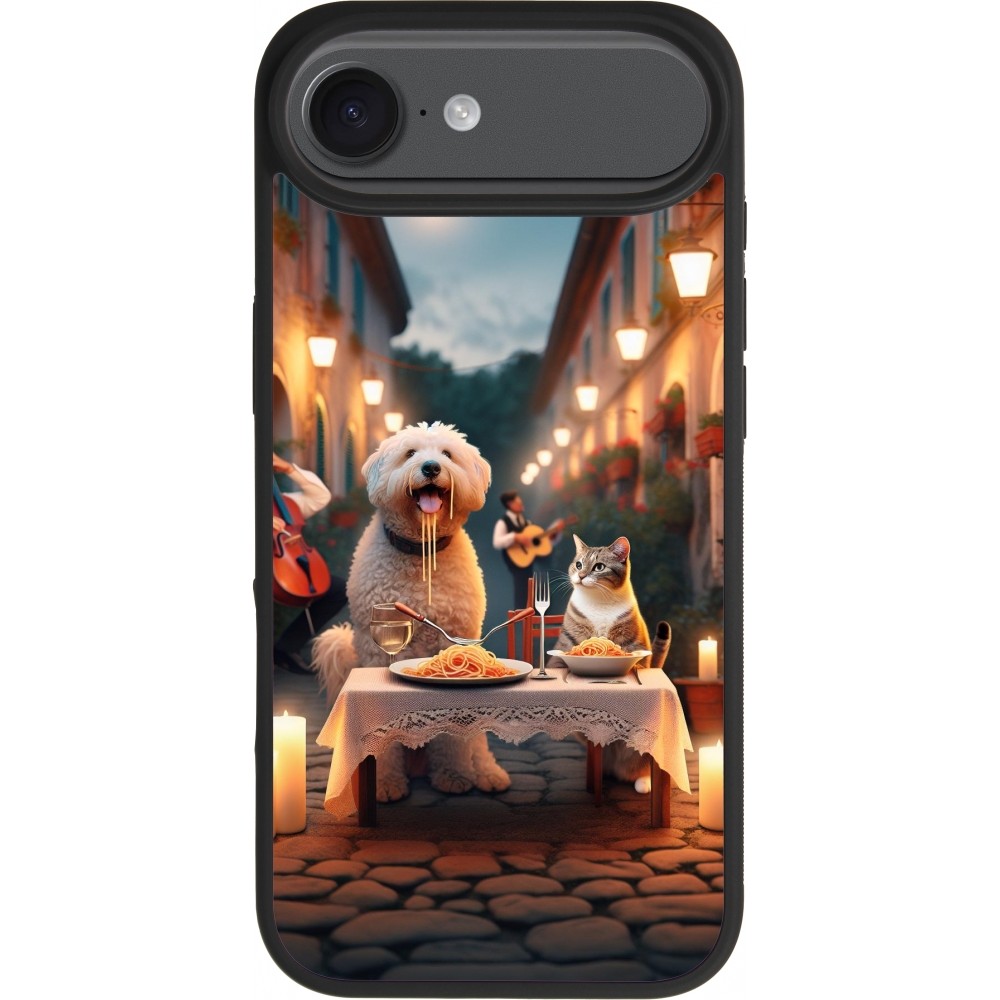 Coque iPhone 17 Air - Silicone rigide noir Valentine 2024 Dog & Cat Candlelight