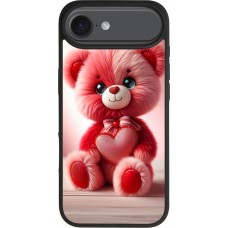 Coque iPhone 17 Air - Silicone rigide noir Valentine 2024 Ourson rose