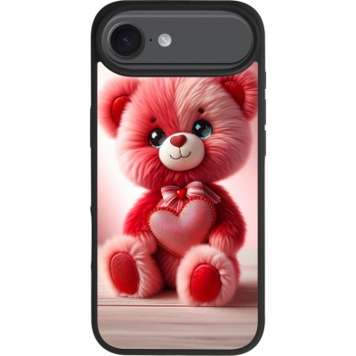 Coque iPhone Air - Silicone rigide noir Valentine 2024 Ourson rose