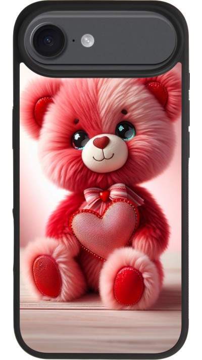 Coque iPhone 17 Air - Silicone rigide noir Valentine 2024 Ourson rose