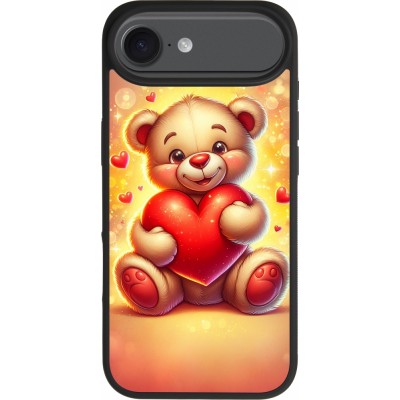 Coque iPhone 17 Air - Silicone rigide noir Valentine 2024 Teddy love