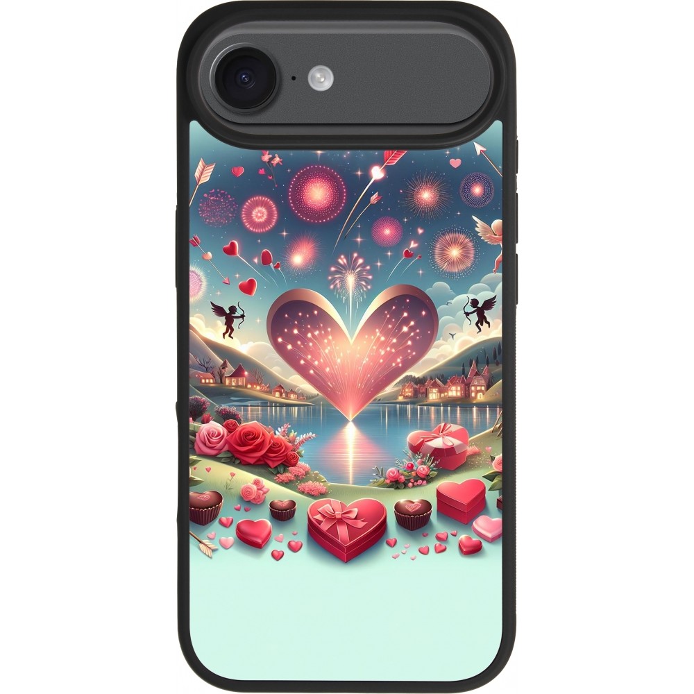 Coque iPhone 17 Air - Silicone rigide noir Valentine 2025 Chic