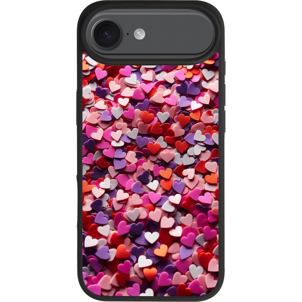 Coque iPhone 17 Air - Silicone rigide noir Valentine 2025 Confetti