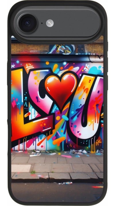 Coque iPhone 17 Air - Silicone rigide noir Valentine 2025 Love U Tag