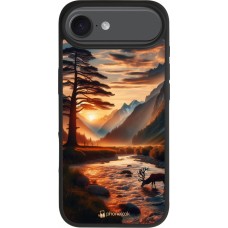 Coque iPhone 17 Air - Silicone rigide noir Valley Sunset Deer Tree