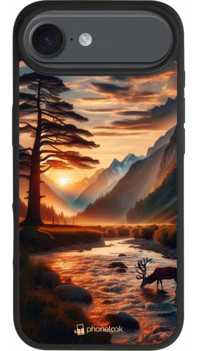 Coque iPhone 17 Air - Silicone rigide noir Valley Sunset Deer Tree