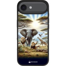 Coque iPhone 17 Air - Silicone rigide noir Vie sauvage africaine